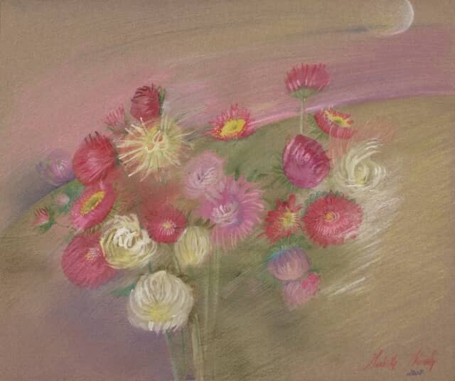 Obraz Izabelli Kierskiej pt. 'Astry' - martwa natura z bukietem astrów