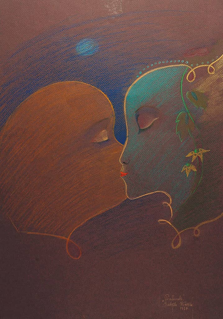 Obraz Izabelli Kierskiej pt. 'Pocałunek' - scena pocałunku, praca z modelem