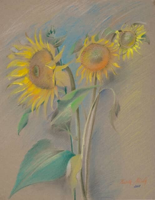 Obraz Izabelli Kierskiej pt. 'Słonecznik' - martwa natura ze słonecznikiem