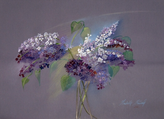 Obraz Izabelli Kierskiej pt. 'Bzy' - martwa natura z bukietem bzów