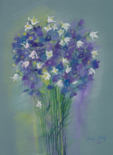 Obraz Izabelli Kierskiej pt. 'Dzwoneczki' - malarstwo z kwiatami dzwoneczków