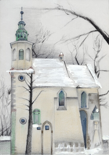 Obraz Izabelli Kierskiej pt. 'Widok z okna' - malarstwo przedstawiające widok z okna pracowni