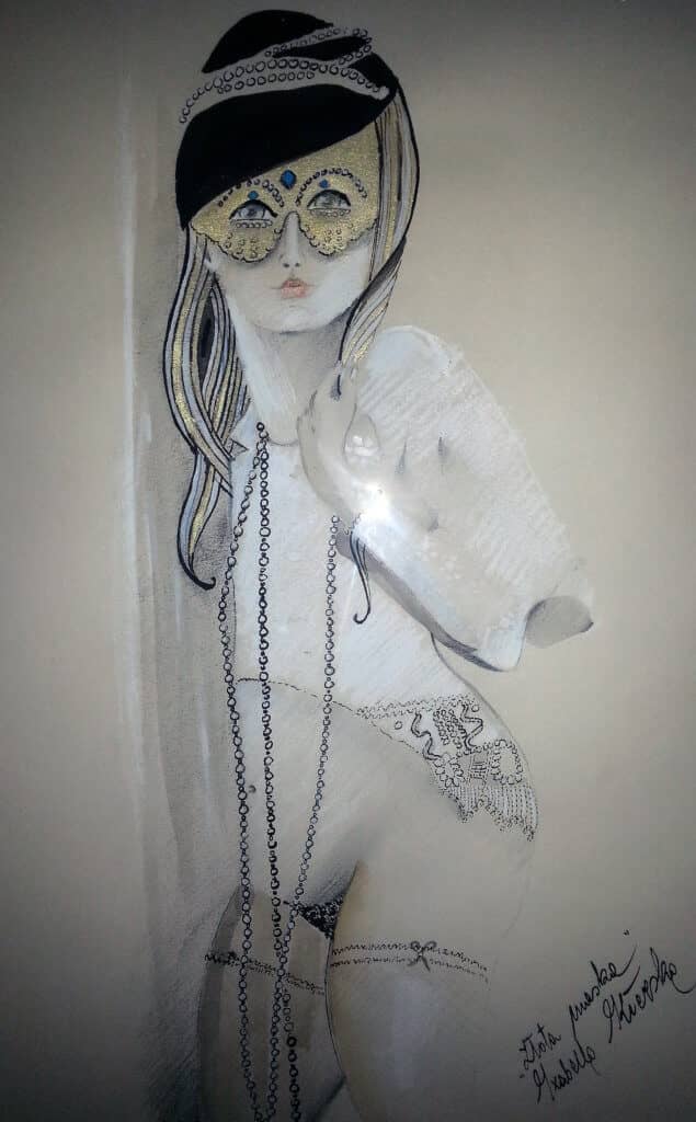 Obraz Izabelli Kierskiej pt. 'Złota Maska' - malarstwo z motywem złotej maski