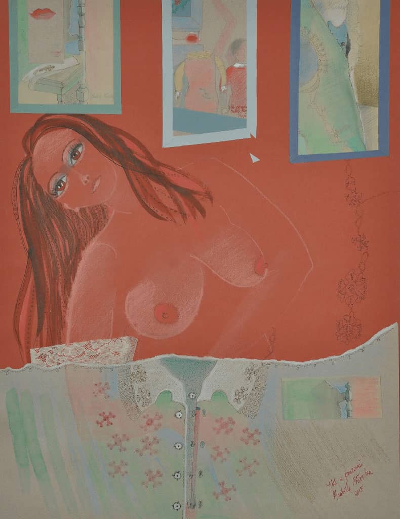 Obraz Izabelli Kierskiej pt. 'Akt' - rysunek piórkiem, studium aktu kobiecego