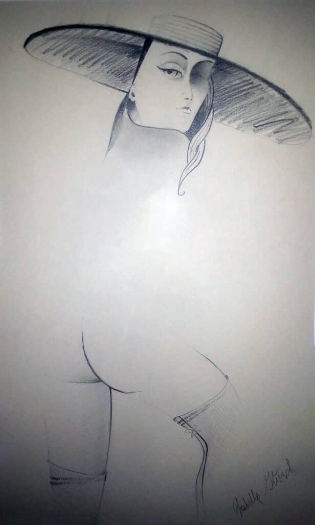 Obraz Izabelli Kierskiej pt. 'Muza' - rysunek piórkiem przedstawiający muzę