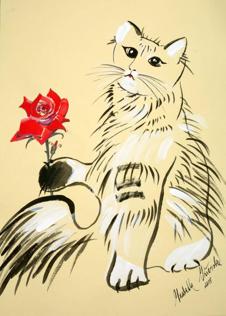 Obraz Izabelli Kierskiej pt. 'Biała Kotka' - portret białego kota