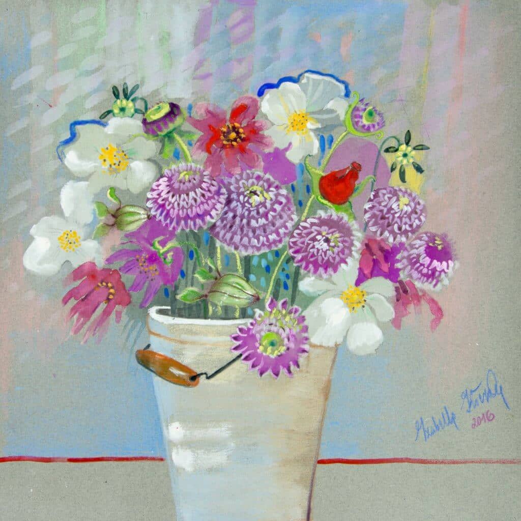 Obraz Izabelli Kierskiej pt. 'Bukiet 1' - martwa natura z bukietem kwiatów