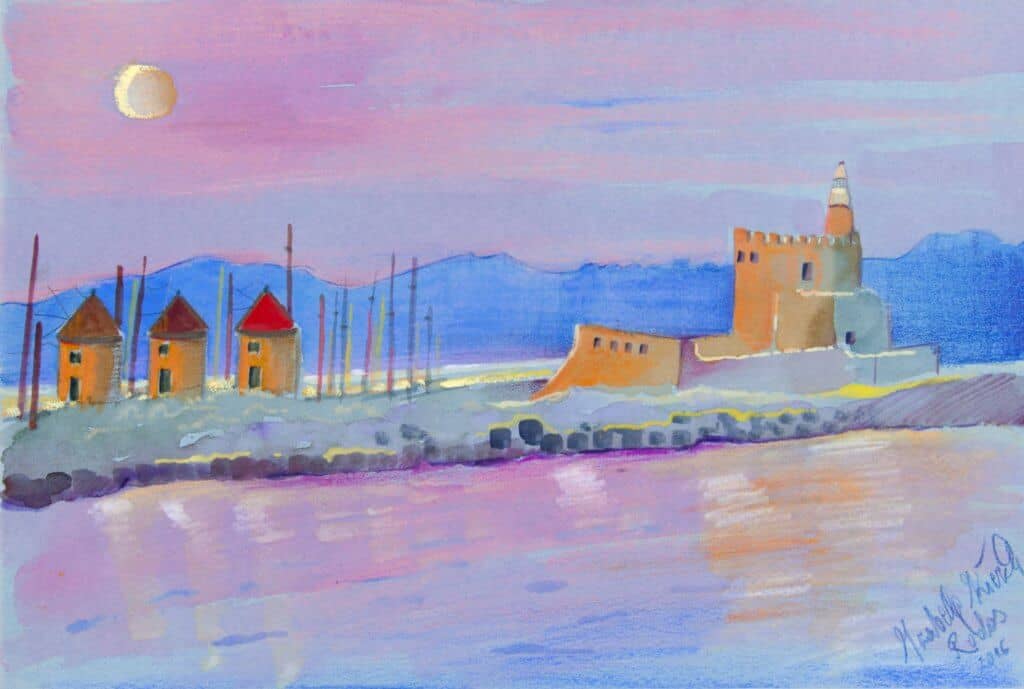 Obraz Izabelli Kierskiej pt. 'Grecja 2' - pejzaż śródziemnomorski inspirowany Grecją