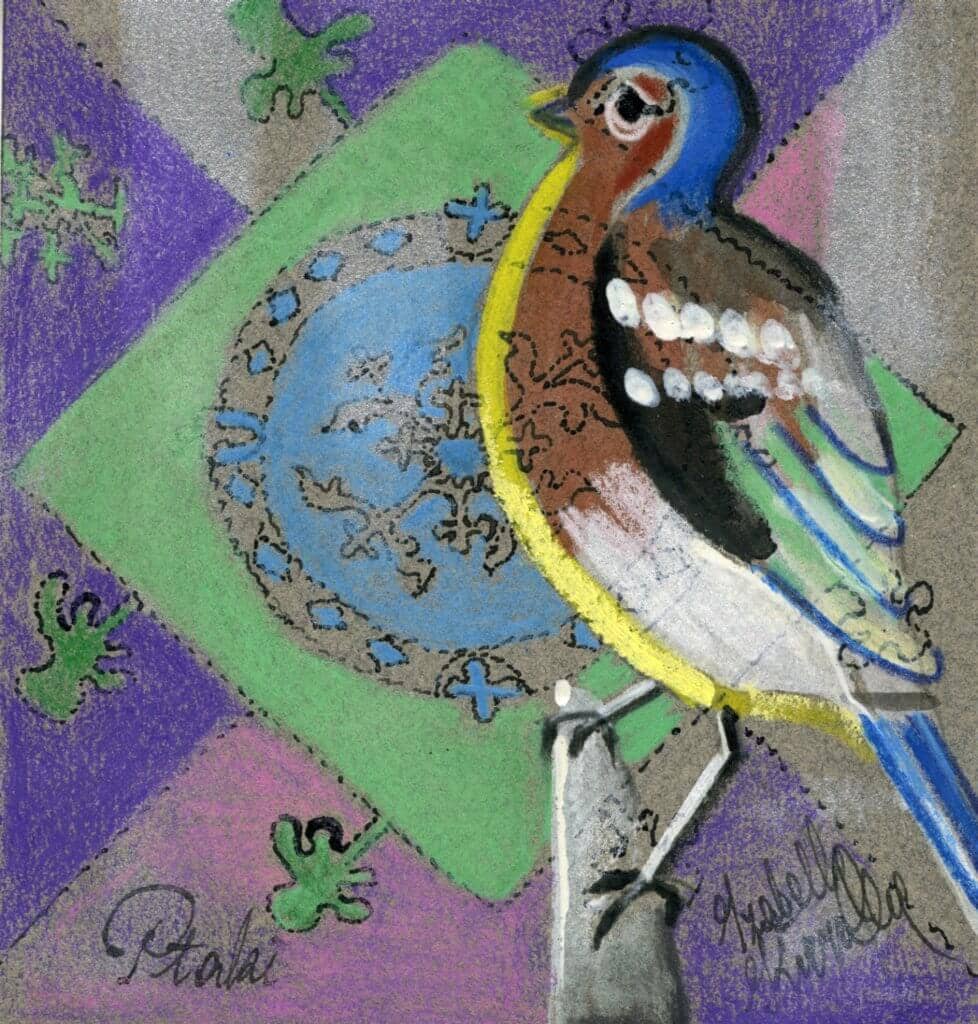 Obraz Izabelli Kierskiej pt. 'Wróbelek' - malarstwo z wróblem