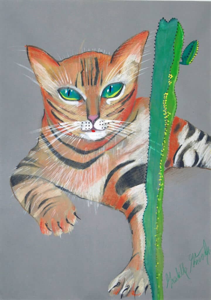 Obraz Izabelli Kierskiej pt. 'Kocia Zabawa' - malarstwo z bawiącymi się kotami