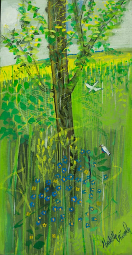 Obraz Izabelli Kierskiej pt. 'Białe Ptaszki' - malarstwo z białymi ptakami