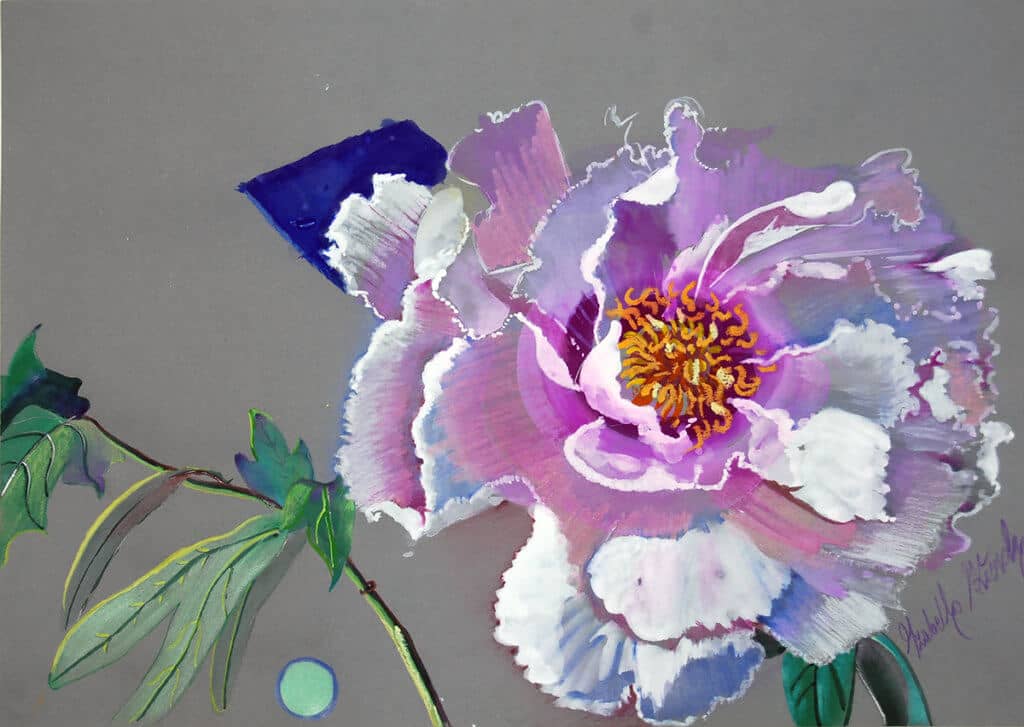 Obraz Izabelli Kierskiej pt. 'Piwonia 1' - martwa natura z kwiatem piwonii