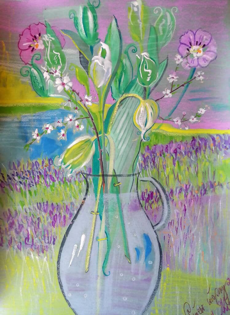 Obraz Izabelli Kierskiej pt. 'Powiew Wiosny' - alegoryczna praca o wiośnie