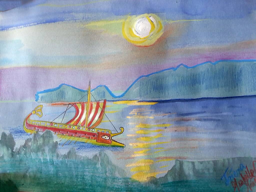 Obraz Izabelli Kierskiej pt. 'Triera' - malarstwo z motywem statku