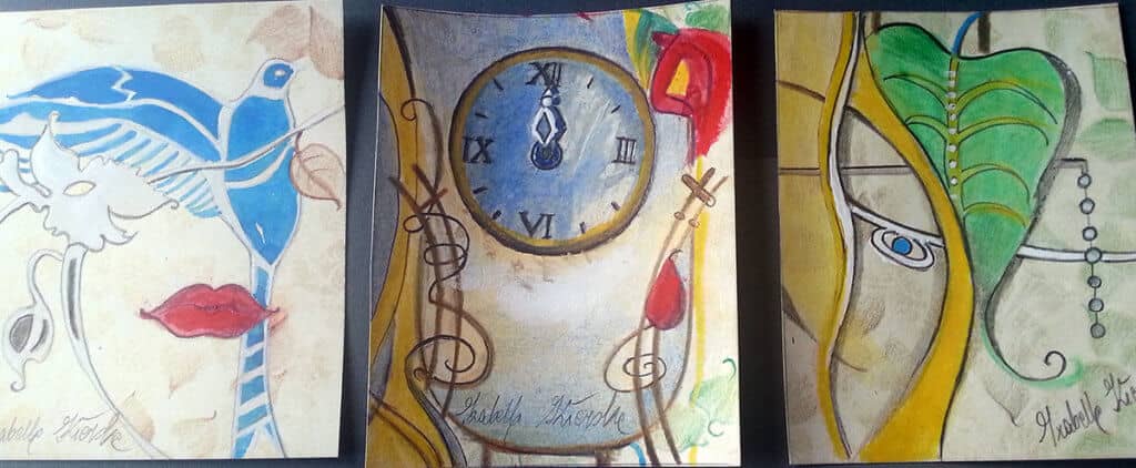 Obraz Izabelli Kierskiej pt. 'Tryptyk' - trzyczęściowa kompozycja malarska