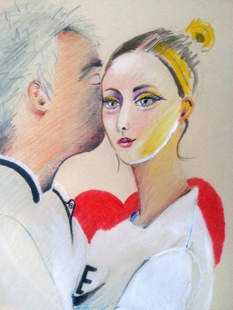 Obraz Izabelli Kierskiej pt. 'Zakochani 1' - drugi wariant sceny z zakochanymi