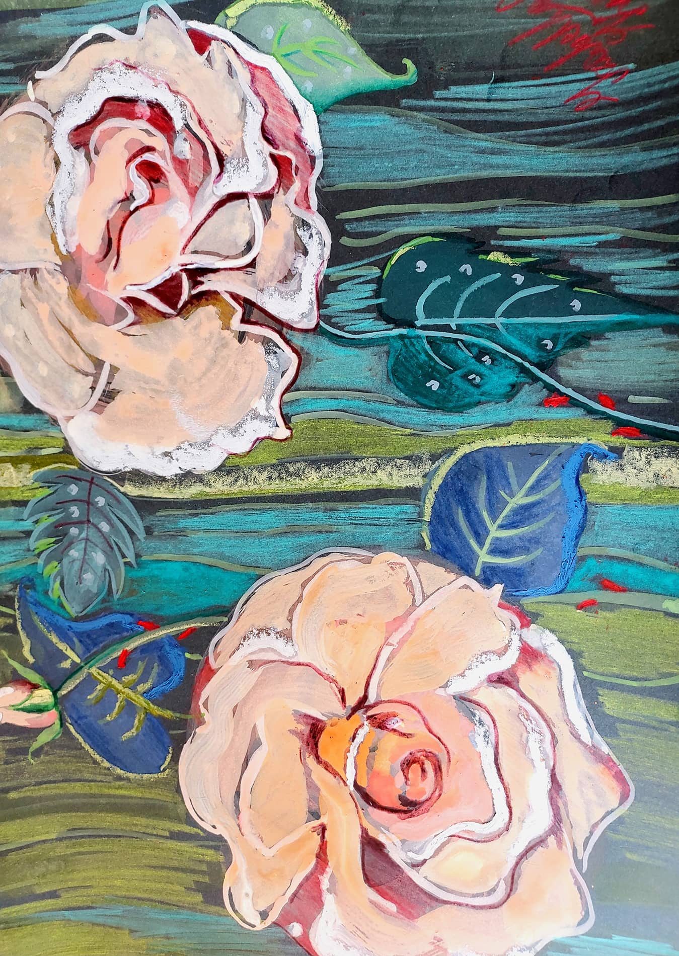 Obraz Izabelli Kierskiej pt. 'Herbaciane róże' - martwa natura z bukietem róż w wazonie