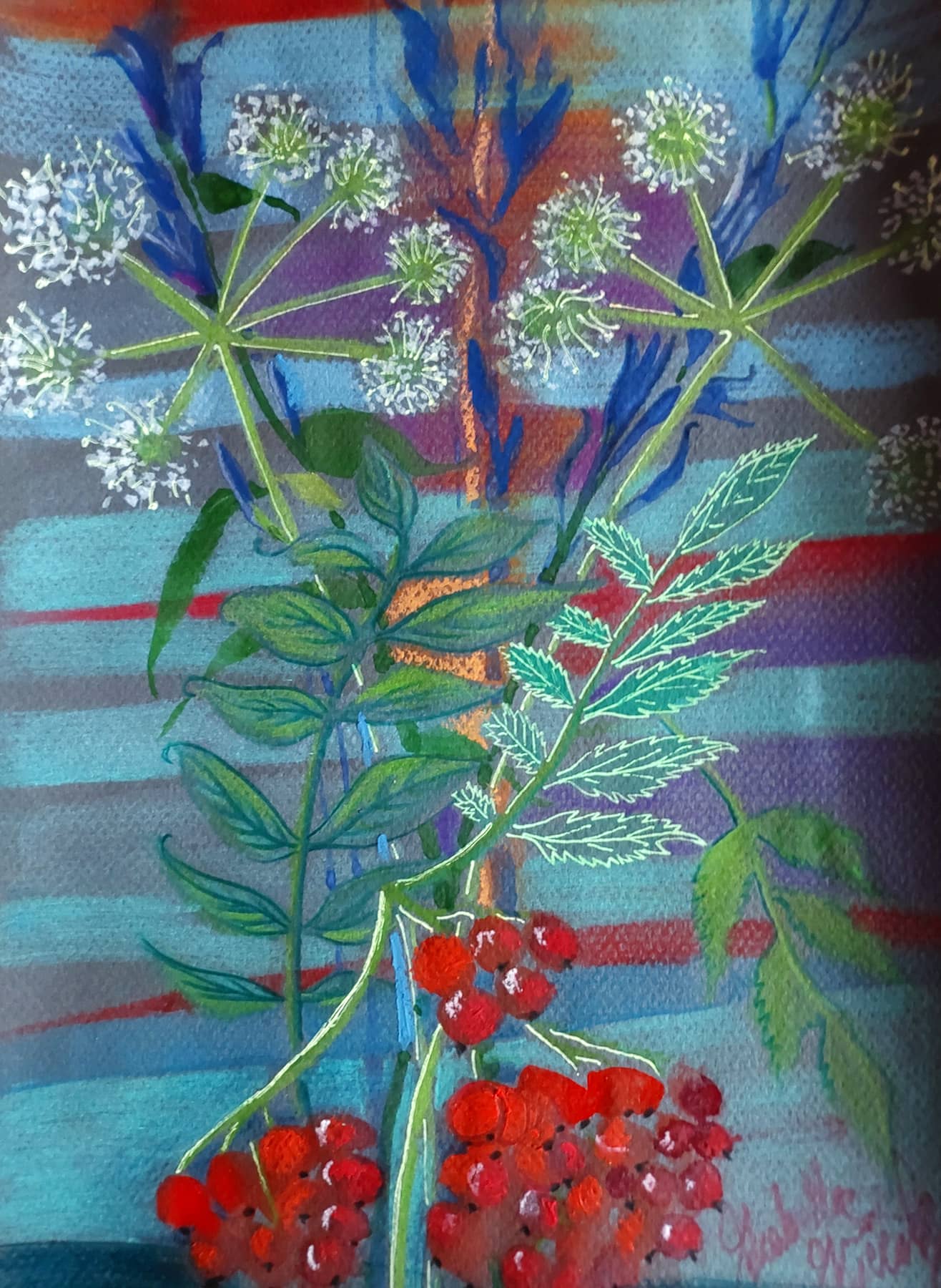 Obraz Izabelli Kierskiej pt. 'Jarzębina' - jesienna kompozycja z jarzębiną