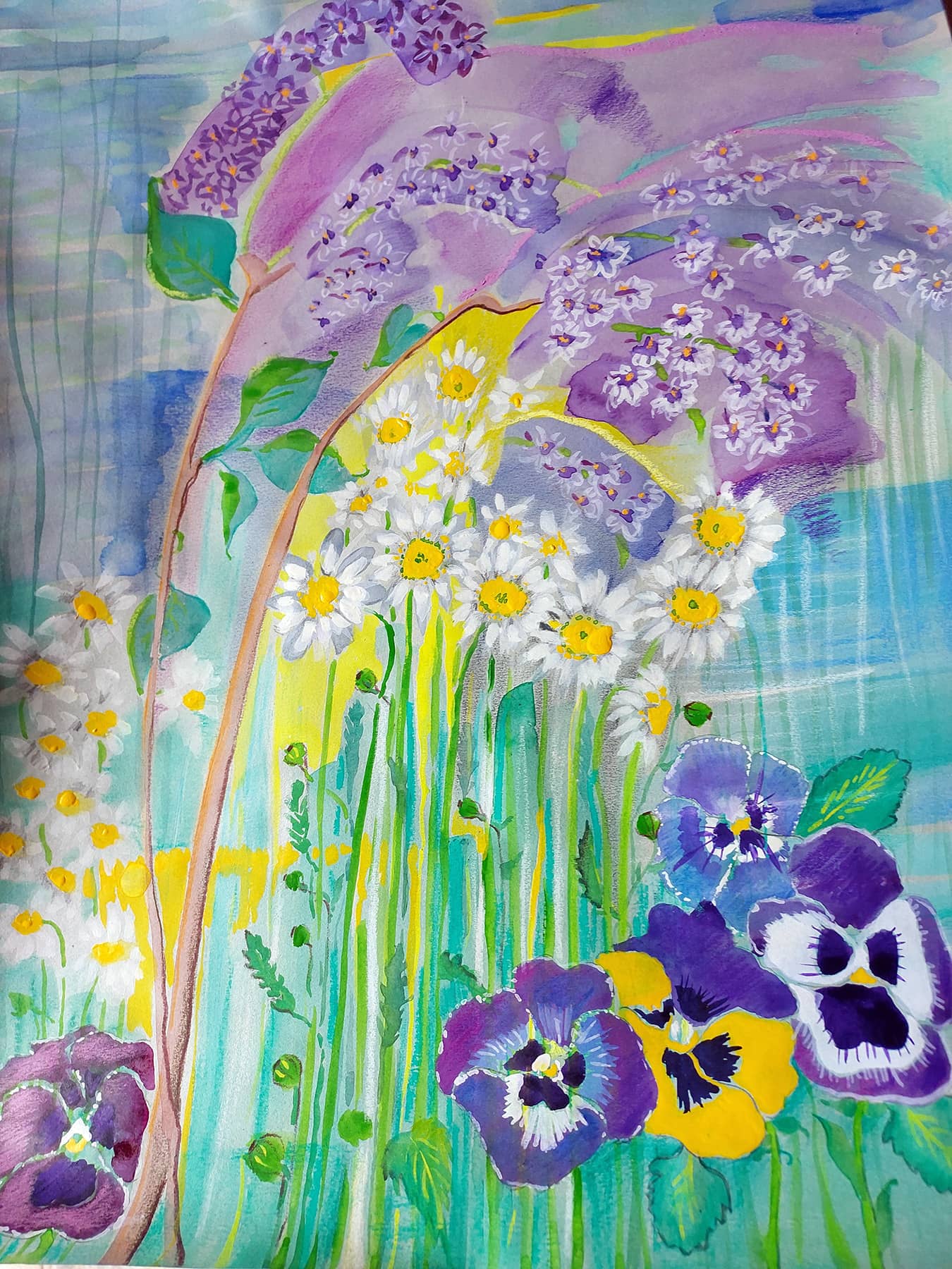 Obraz Izabelli Kierskiej pt. 'Kolorowa wiosna' - pejzaż wiosenny pełen kolorów