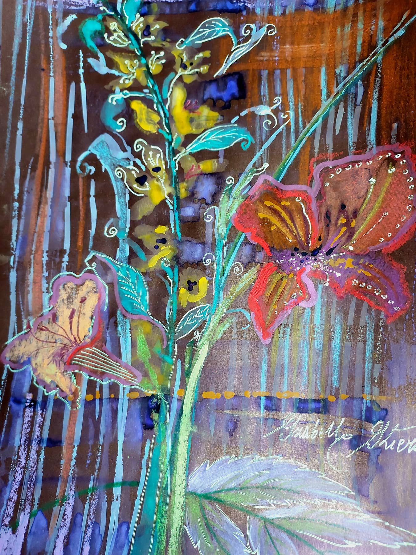 Obraz Izabelli Kierskiej pt. 'Kolorowy czerwiec' - pejzaż z łąką pełną czerwcowych kwiatów