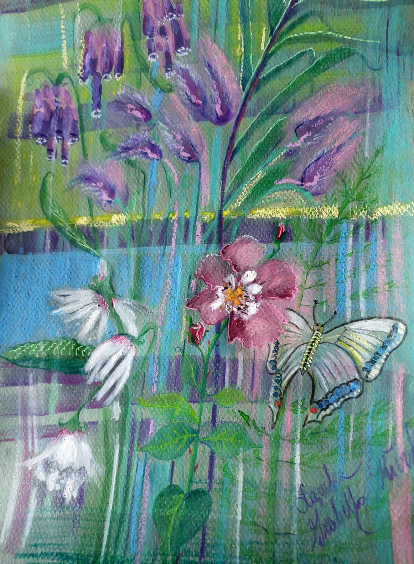 Obraz Izabelli Kierskiej pt. 'Łączka' - pejzaż przedstawiający letnią łąkę pełną kwiatów