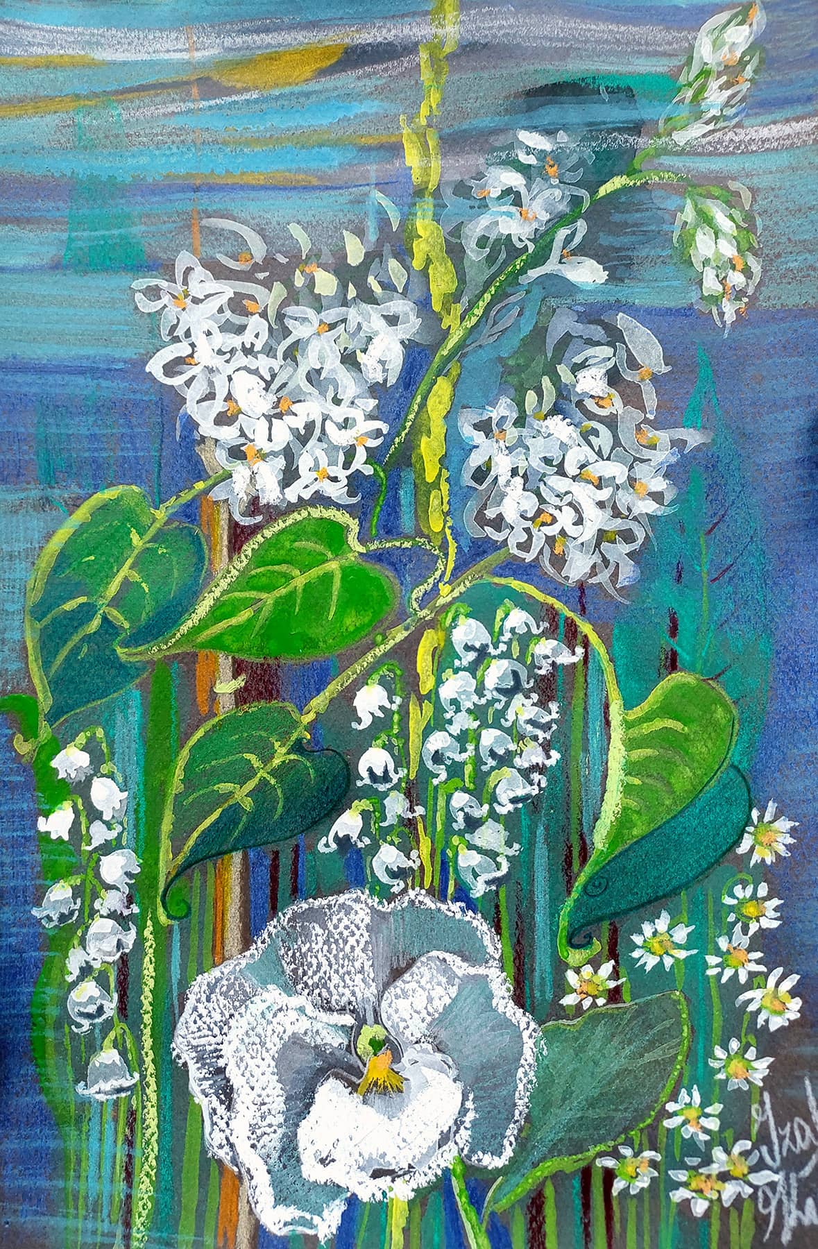 Obraz Izabelli Kierskiej pt. 'Majowe kwiaty' - kompozycja z kwiatami kwitnącymi w maju