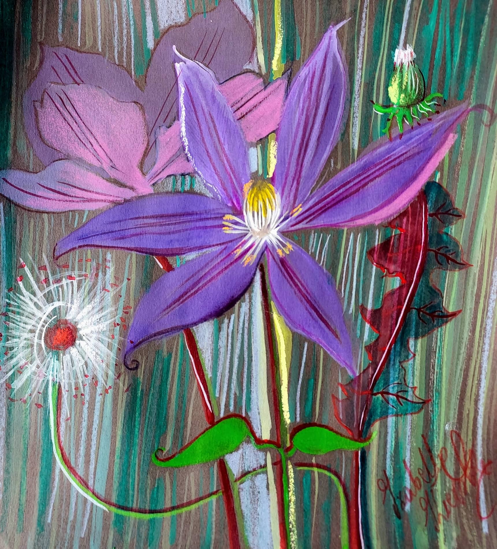 Obraz Izabelli Kierskiej pt. 'Odcienie fioletu' - kompozycja kwiatowa w fioletowych barwach