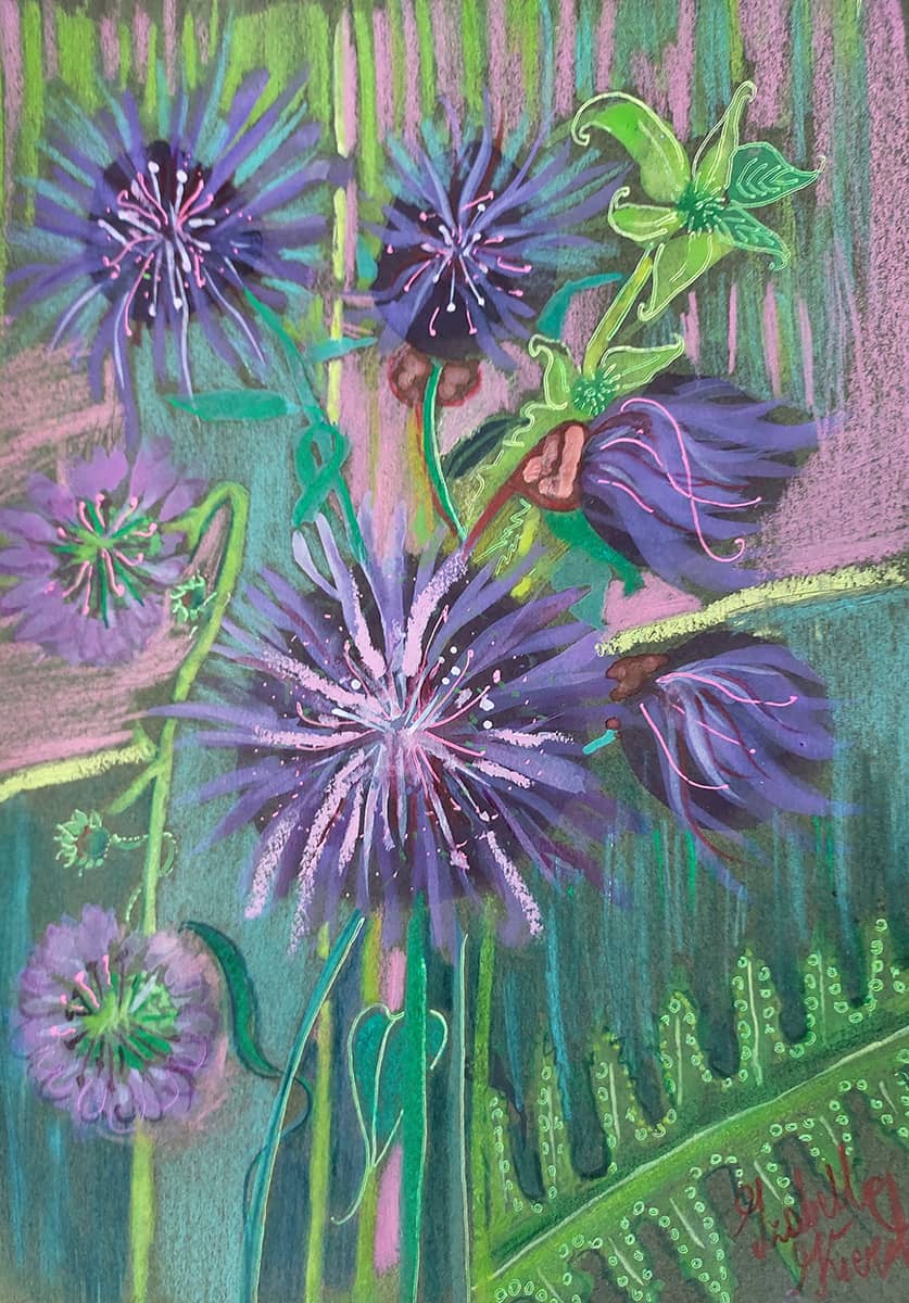 Obraz Izabelli Kierskiej pt. 'Osty' - martwa natura przedstawiająca osty