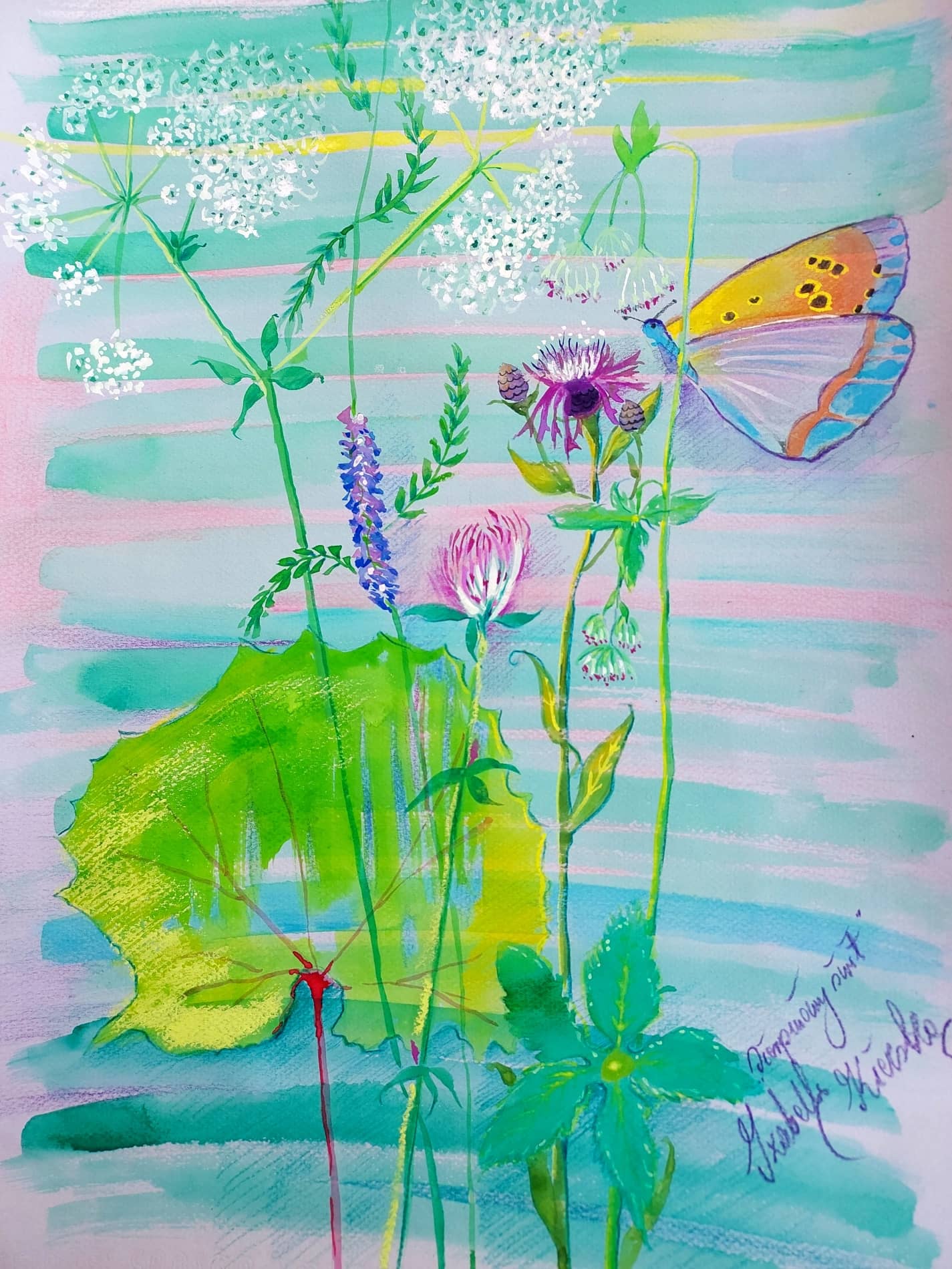 Obraz Izabelli Kierskiej pt. 'Sierpniowy świt' - pejzaż przedstawiający wschód słońca w sierpniu