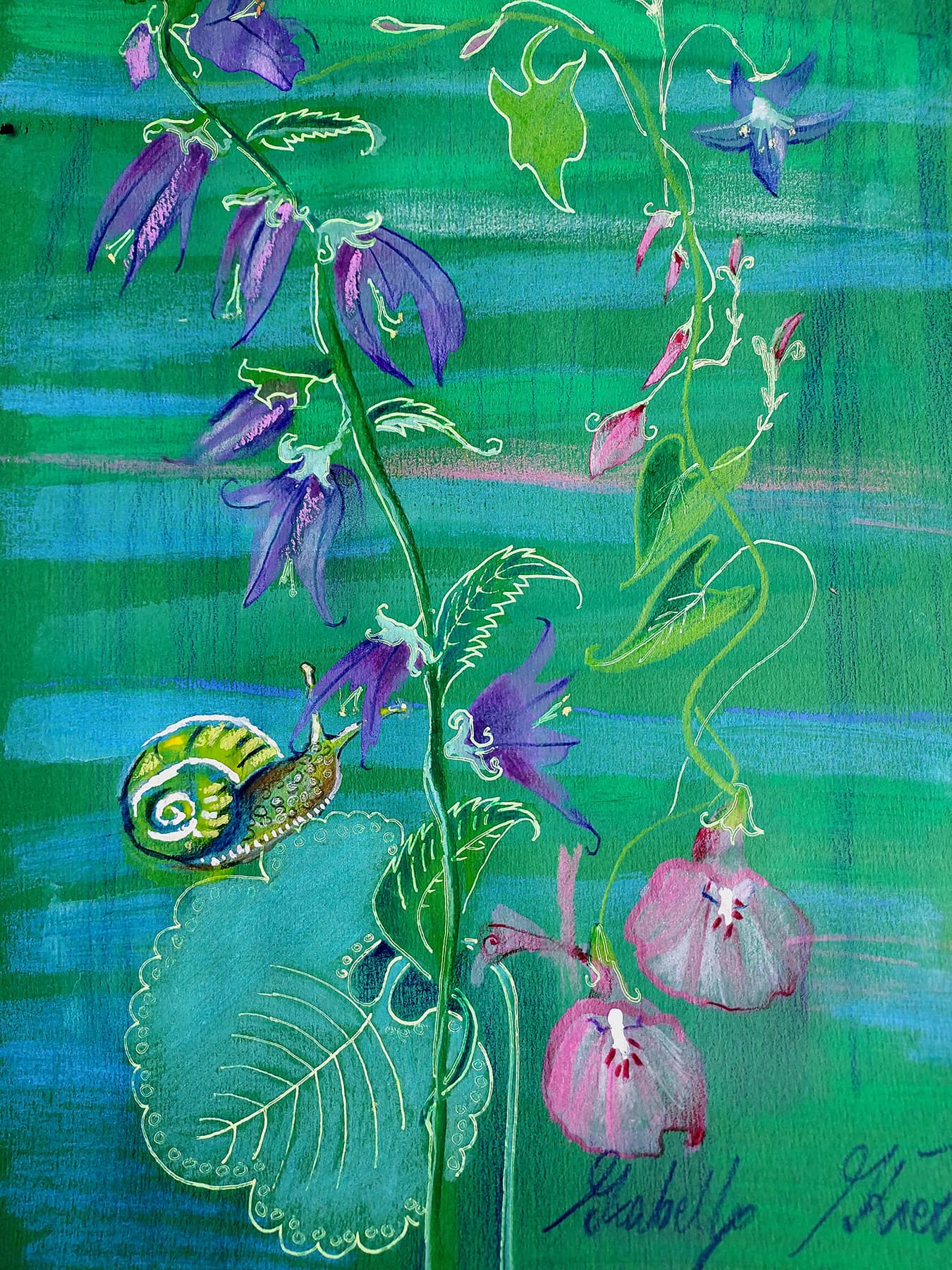 Obraz Izabelli Kierskiej pt. 'Spotkanie na łące' - scena rodzajowa na łące