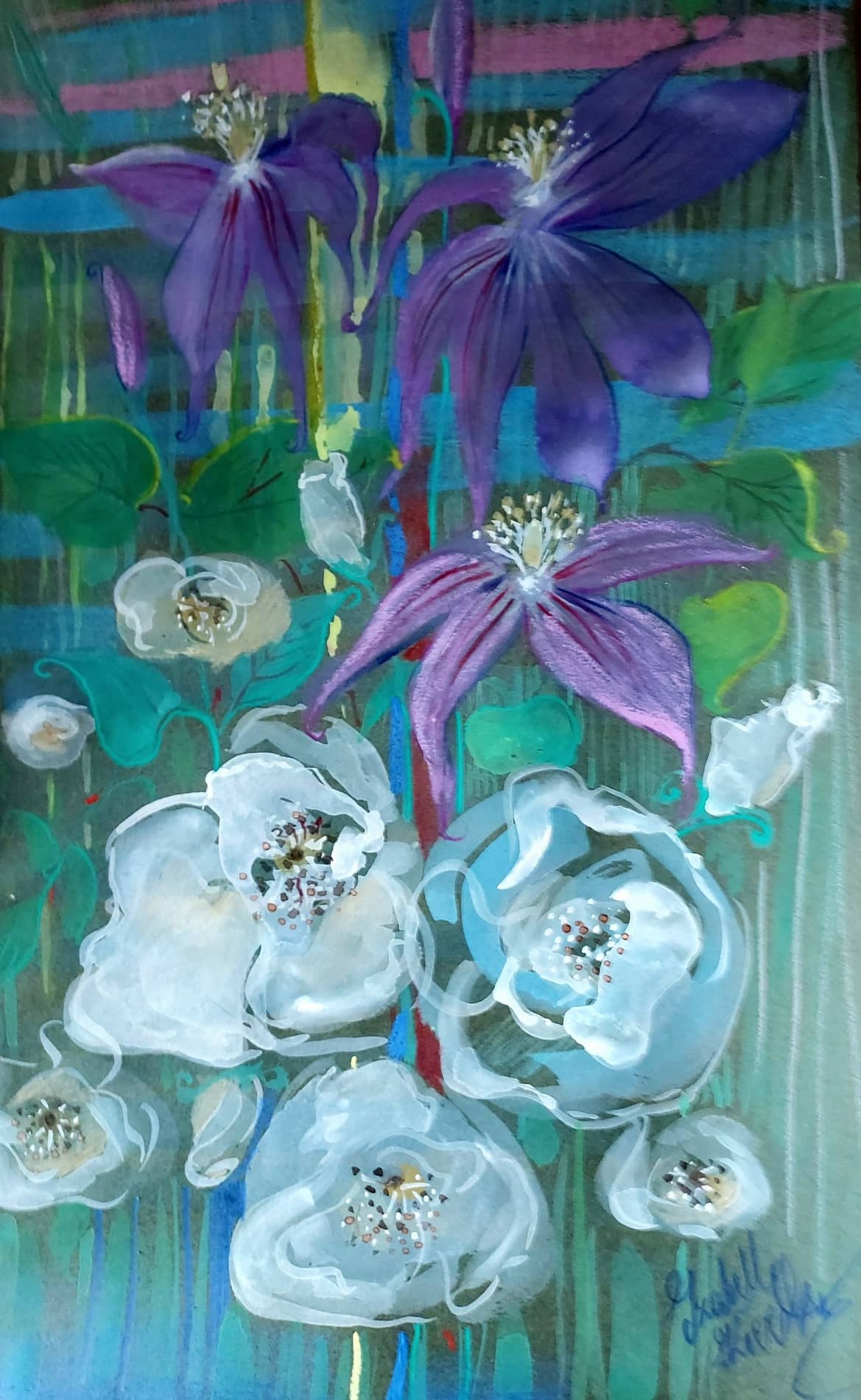 Obraz Izabelli Kierskiej pt. 'Szklane róże' - martwa natura z różami w szklanym wazonie